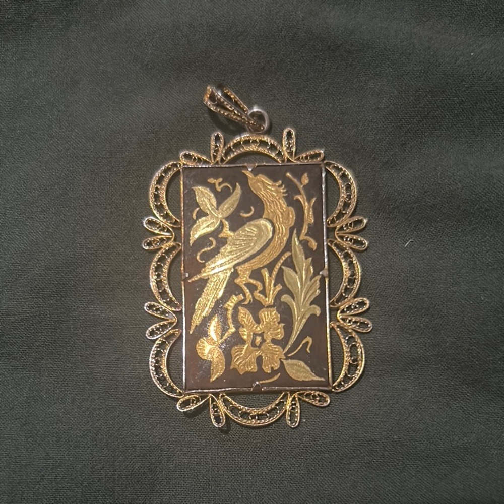 Gold and Black Bird vintage damascene Pendant
